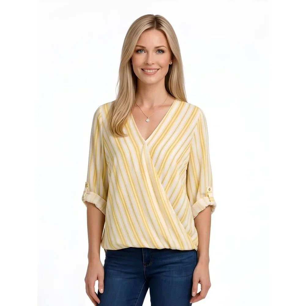 West Kei Alexa Surplice V-Neck Rolltab Blouse Size M